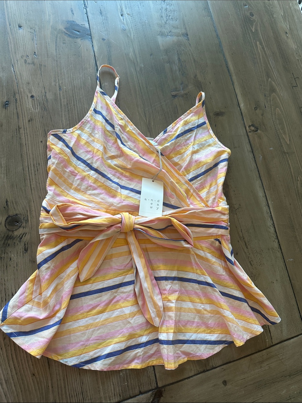 a new day Yellow Pink Striped Tie-Waist Cami Blouse